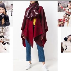 MONCLER Burgundy Unisex Mantella Cape with Scarf
